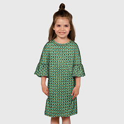 Платье клеш для девочки Изумрудный волнистые линии, цвет: 3D-принт — фото 2