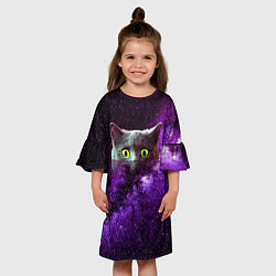 Платье клеш для девочки Кошак в космосе, цвет: 3D-принт — фото 2