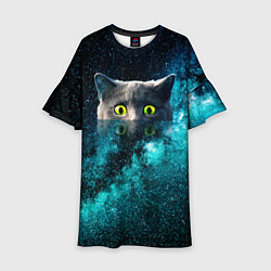Платье клеш для девочки Космос и кот, цвет: 3D-принт