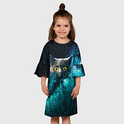 Платье клеш для девочки Космос и кот, цвет: 3D-принт — фото 2