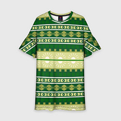 Платье клеш для девочки Зеленый этнический паттерн, цвет: 3D-принт