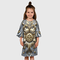 Платье клеш для девочки Классические узоры бело-золотые узоры, цвет: 3D-принт — фото 2