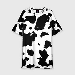 Платье клеш для девочки Черно белый коровий узор, цвет: 3D-принт