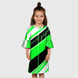 Платье клеш для девочки Зелёно-белые полосы и чёрный фон, цвет: 3D-принт — фото 2