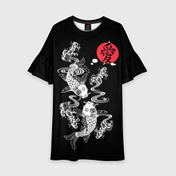 Платье клеш для девочки Любовь - японские карпы кои, цвет: 3D-принт