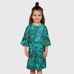 Платье клеш для девочки Ярко-голубой в чёрную текстурированную полоску, цвет: 3D-принт — фото 2
