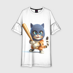 Платье клеш для девочки Прикольный котёнок с бейсбольной битой и в балакла, цвет: 3D-принт