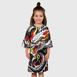 Платье клеш для девочки Огнедышащий дракон в японском стиле, цвет: 3D-принт — фото 2