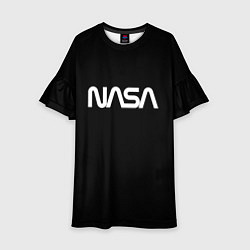 Платье клеш для девочки Nasa white logo, цвет: 3D-принт