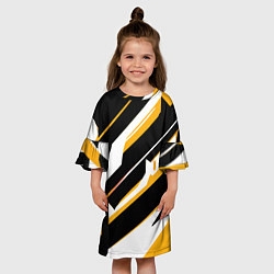 Платье клеш для девочки Жёлто-белые широкие линии на чёрном фоне, цвет: 3D-принт — фото 2