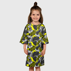 Платье клеш для девочки Шестиугольная текстура желтого камуфляжа, цвет: 3D-принт — фото 2