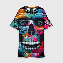 Платье клеш для девочки Crazy color skull - graffiti, цвет: 3D-принт