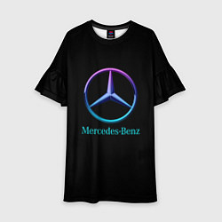 Платье клеш для девочки Mercedes neon logo, цвет: 3D-принт