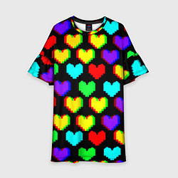 Платье клеш для девочки Сердечки глитч паттерн, цвет: 3D-принт