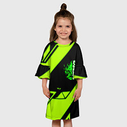 Платье клеш для девочки Киберпанк кислотная геометрия, цвет: 3D-принт — фото 2