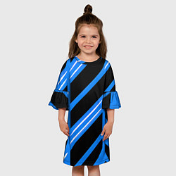 Платье клеш для девочки Black and white stripes on a blue background, цвет: 3D-принт — фото 2