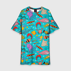 Платье клеш для девочки Морские обитатели узор, цвет: 3D-принт