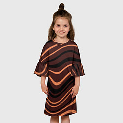 Платье клеш для девочки Красно-коричневый изогнутые линии, цвет: 3D-принт — фото 2
