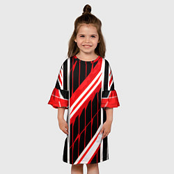Платье клеш для девочки Red and white lines on a black background, цвет: 3D-принт — фото 2