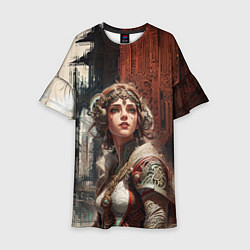 Платье клеш для девочки Девушка на фоне футуристичного города, цвет: 3D-принт