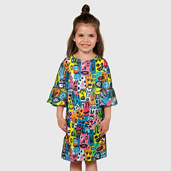 Платье клеш для девочки Весёлые лица абстрактные, цвет: 3D-принт — фото 2