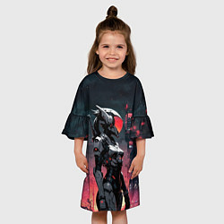 Платье клеш для девочки Девушка-андроид в футуристичной броне, цвет: 3D-принт — фото 2