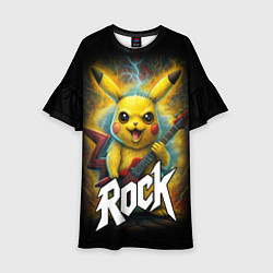 Платье клеш для девочки Пикачу рокер с электрогитарой, цвет: 3D-принт