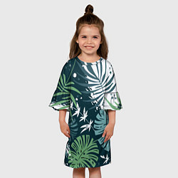 Платье клеш для девочки Листья тропических джунглей абстракция, цвет: 3D-принт — фото 2