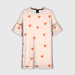 Платье клеш для девочки Разбросанные сердца - паттерн, цвет: 3D-принт