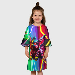 Платье клеш для девочки Чёрный неоновый Пикачу - нейроарт, цвет: 3D-принт — фото 2