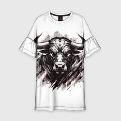 Платье клеш для девочки Гранж - портрет быка: голова, цвет: 3D-принт