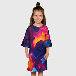 Платье клеш для девочки Неоновая геометрическая текстура, цвет: 3D-принт — фото 2