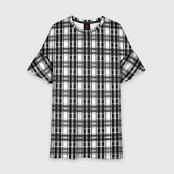 Платье клеш для девочки Черно-белая шотландка клетчатый узор, цвет: 3D-принт