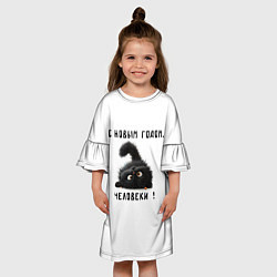 Платье клеш для девочки Черный кот: с новым годом человеки, цвет: 3D-принт — фото 2