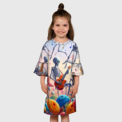 Платье клеш для девочки Соло скелета на гитаре - сюрреализм, цвет: 3D-принт — фото 2