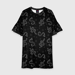 Платье клеш для девочки Геометрические змеи паттерн, цвет: 3D-принт