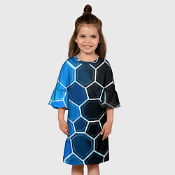 Платье клеш для девочки Белые шестиугольники на чёрно-синем фоне, цвет: 3D-принт — фото 2
