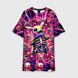 Платье клеш для девочки Пикачу и скелетики - авангардный паттерн, цвет: 3D-принт