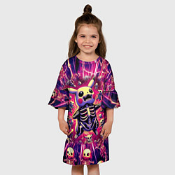 Платье клеш для девочки Пикачу и скелетики - авангардный паттерн, цвет: 3D-принт — фото 2