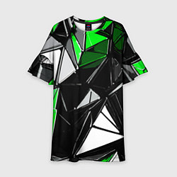 Детское платье Зелёно-белые рельефные треугольники на чёрном фоне