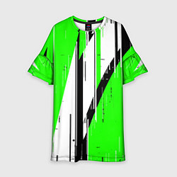 Платье клеш для девочки Black and white vertical stripes on a green backgr, цвет: 3D-принт