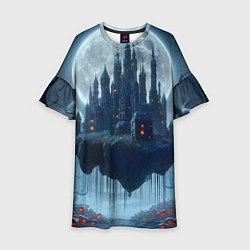 Платье клеш для девочки Замок Дракулы и неоновые грибы - нейроарт фантазия, цвет: 3D-принт