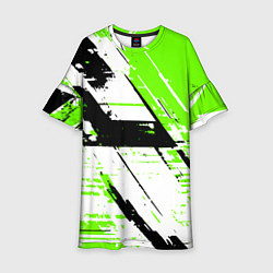 Платье клеш для девочки Diagonal black and green stripes on a white backgr, цвет: 3D-принт