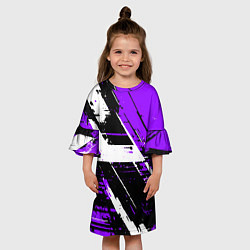 Платье клеш для девочки Diagonal black and white stripes on a purple backg, цвет: 3D-принт — фото 2