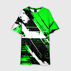 Платье клеш для девочки Diagonal black and white stripes on a green backgr, цвет: 3D-принт