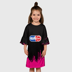 Платье клеш для девочки NBA розовые краски, цвет: 3D-принт — фото 2