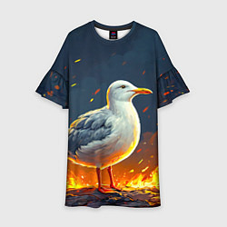 Платье клеш для девочки Чайка в огне, цвет: 3D-принт