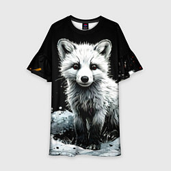 Платье клеш для девочки Песец на черном, цвет: 3D-принт