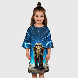 Платье клеш для девочки Мамонт и разряды молний, цвет: 3D-принт — фото 2