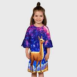Платье клеш для девочки Лама и звездное небо, цвет: 3D-принт — фото 2